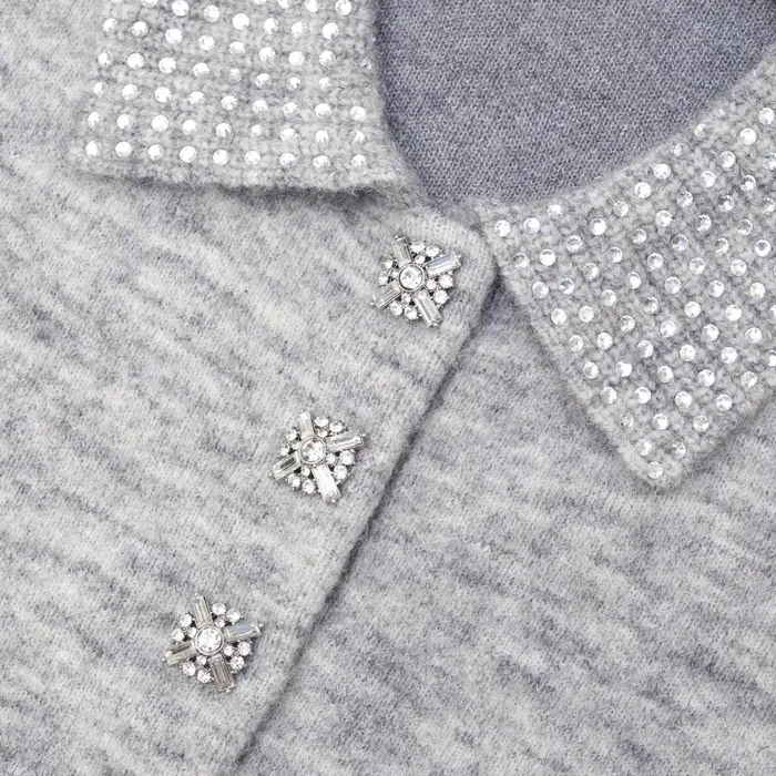 Self Portrait Knitwear Women Grey Melange Diamante Knit Top