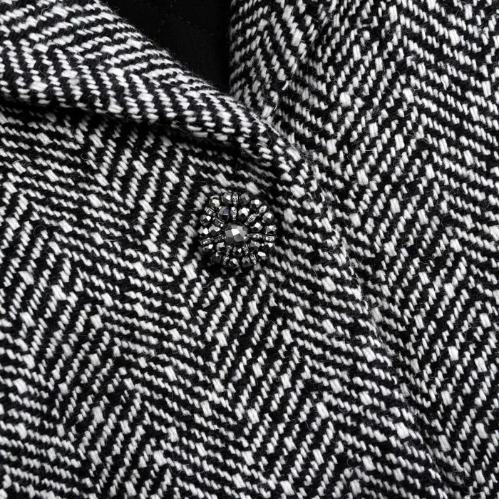 Self Portrait Outerwear Women Black Herringbone Bomber Jacket