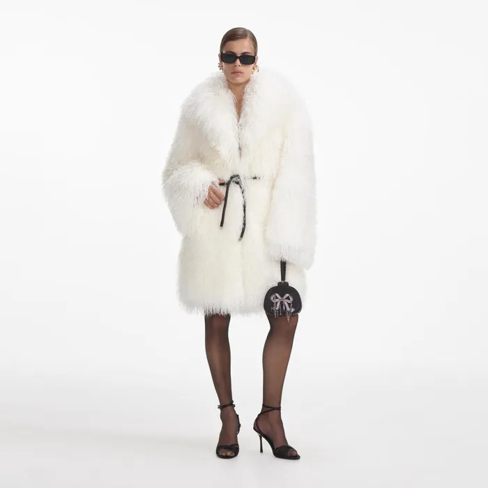 Self Portrait Outerwear Women Cream Shearling Coat Cream