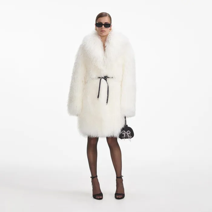 Self Portrait Outerwear Women Cream Shearling Coat Cream