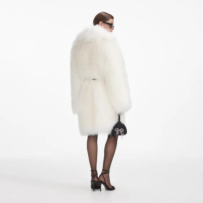 Self Portrait Outerwear Women Cream Shearling Coat Cream