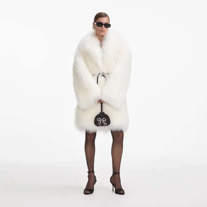 Self Portrait Outerwear Women Cream Shearling Coat Cream