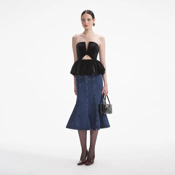 Self Portrait Tops Women Black Velvet Bandeau Top