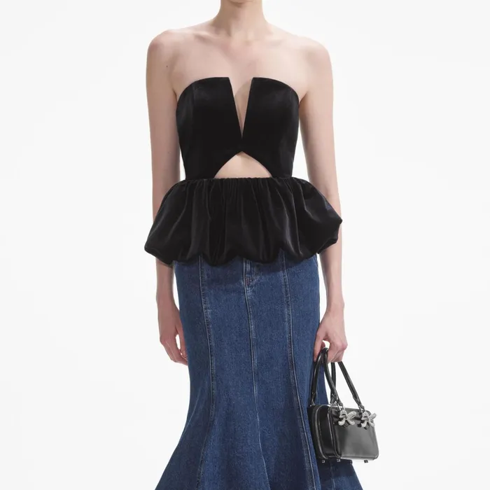 Self Portrait Tops Women Black Velvet Bandeau Top