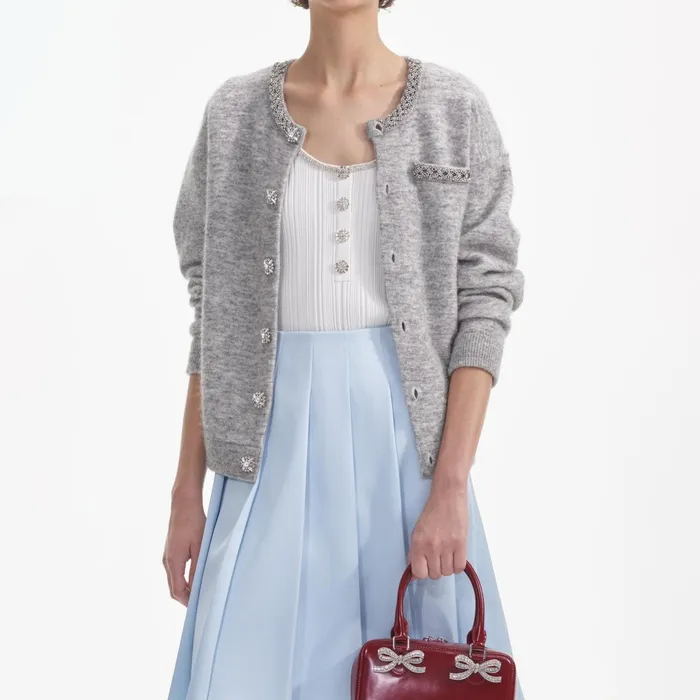 Self Portrait Tops Women Grey Melange Cardigan