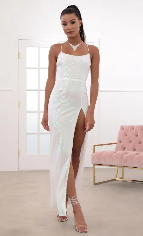 Sequin Luxe Maxi Iridescent White Women LUCY IN THE SKY Maxi Dresses