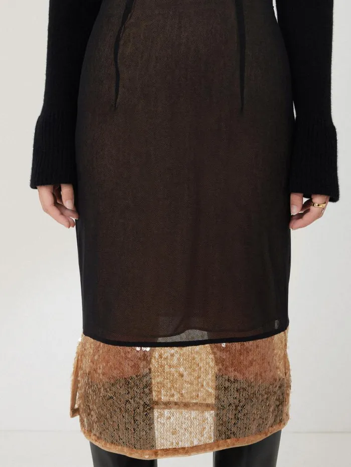 Sequin Mesh Skirt Black Women Jigsaw Party