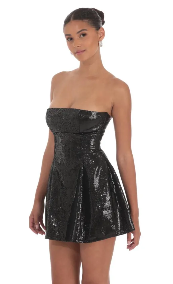 Sequin Strapless Fit And Flare Dress Black Women LUCY IN THE SKY Mini Dresses Sequin Strapless Fit And Flare Dress Black Women LUCY IN THE SKY Mini Dresses