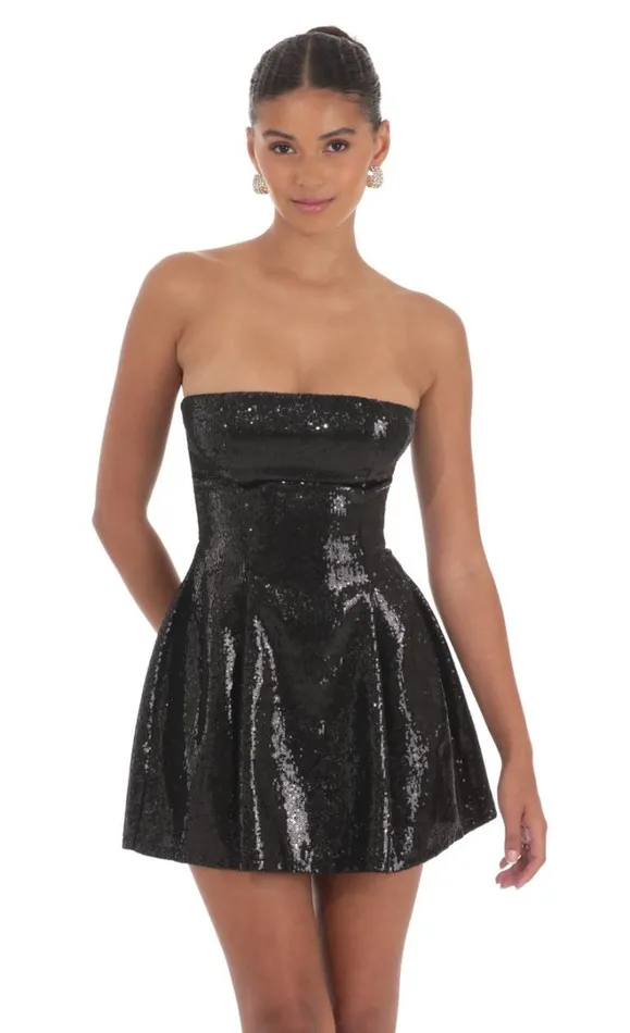 Sequin Strapless Fit And Flare Dress Black Women LUCY IN THE SKY Mini Dresses Sequin Strapless Fit And Flare Dress Black Women LUCY IN THE SKY Mini Dresses