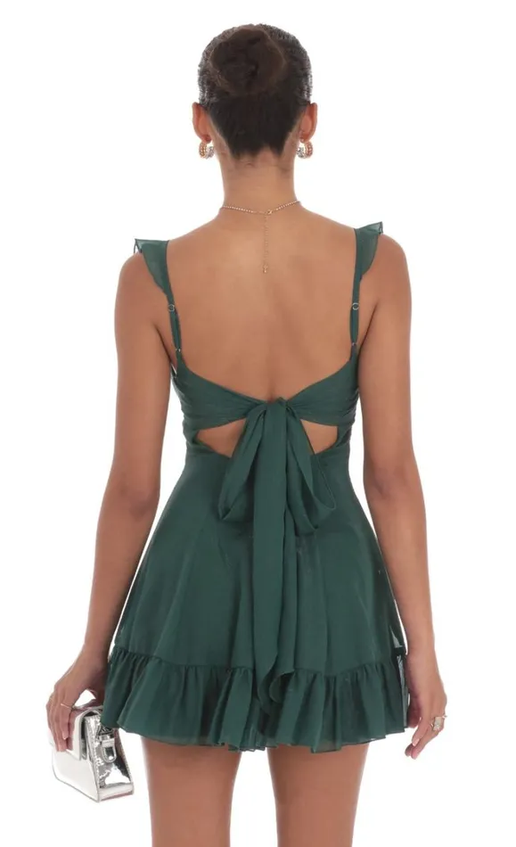 Shimmer Chiffon Ruffle Strap Dress Green Women LUCY IN THE SKY Mini Dresses
