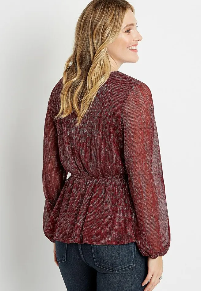 Shimmer Wrap Peplum Blouse Women Maurices Tops