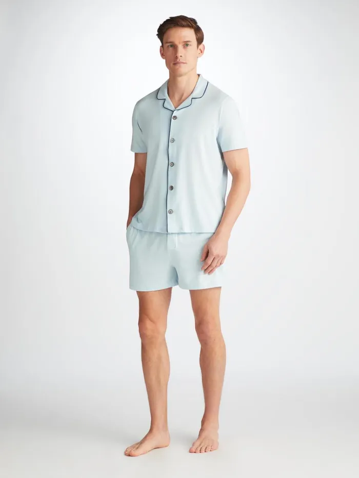 Short Pajamas Men Derek Rose Short Pajamas Basel Micro Modal Stretch Ice Blue