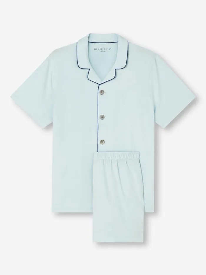 Short Pajamas Men Derek Rose Short Pajamas Basel Micro Modal Stretch Ice Blue