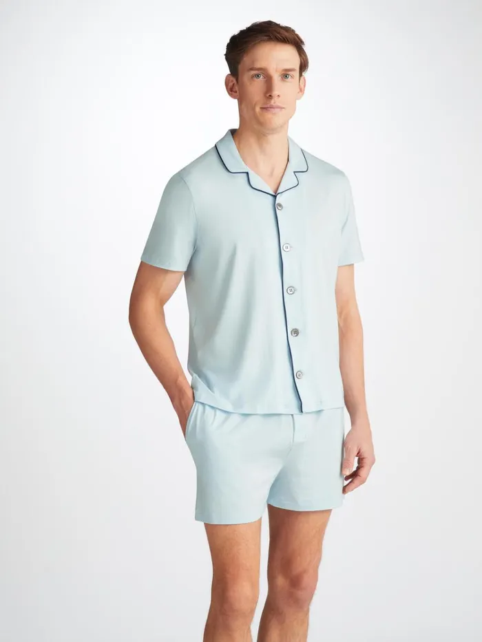 Short Pajamas Men Derek Rose Short Pajamas Basel Micro Modal Stretch Ice Blue