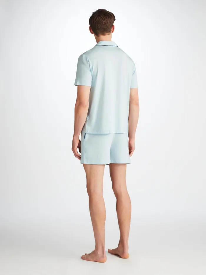 Short Pajamas Men Derek Rose Short Pajamas Basel Micro Modal Stretch Ice Blue