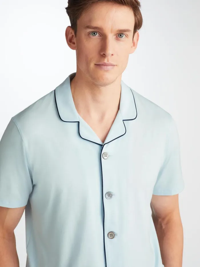 Short Pajamas Men Derek Rose Short Pajamas Basel Micro Modal Stretch Ice Blue