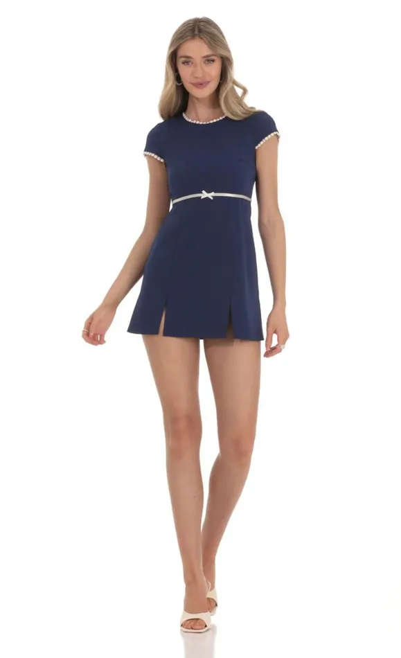 Short Sleeve Double Slit Dress Navy Women LUCY IN THE SKY Mini Dresses