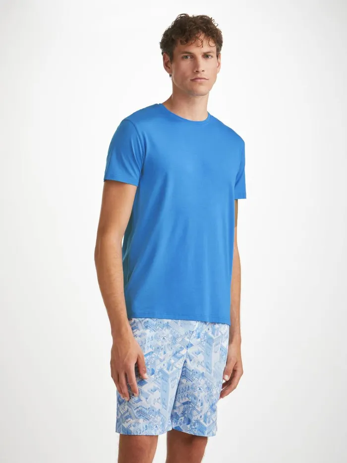 Short Sleeve TShirts Men Derek Rose TShirt Basel Micro Modal Stretch Azure Blue