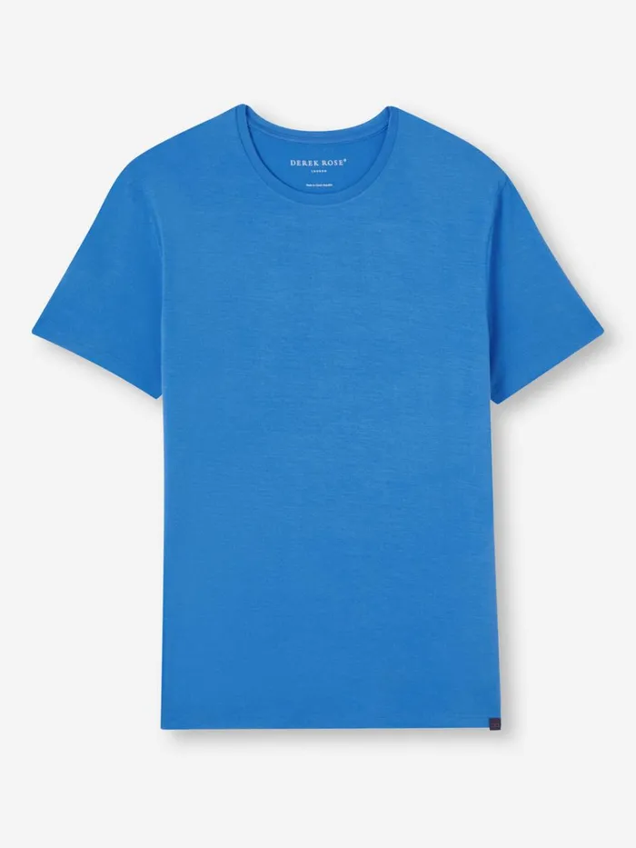 Short Sleeve TShirts Men Derek Rose TShirt Basel Micro Modal Stretch Azure Blue