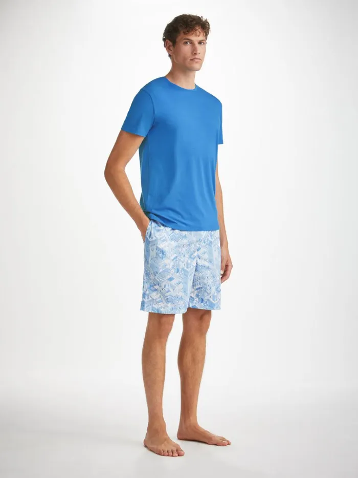 Short Sleeve TShirts Men Derek Rose TShirt Basel Micro Modal Stretch Azure Blue