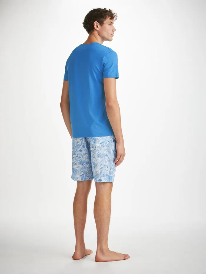 Short Sleeve TShirts Men Derek Rose TShirt Basel Micro Modal Stretch Azure Blue