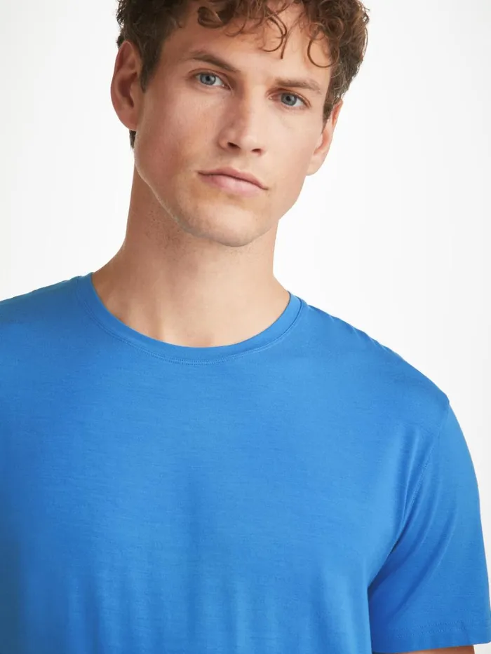 Short Sleeve TShirts Men Derek Rose TShirt Basel Micro Modal Stretch Azure Blue