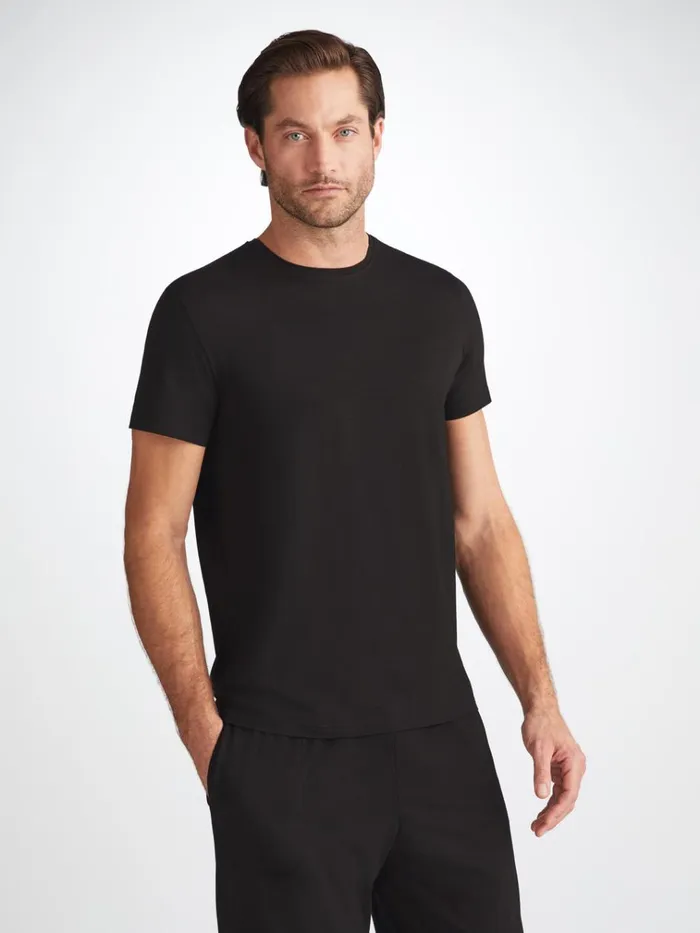 Short Sleeve TShirts Men Derek Rose TShirt Basel Micro Modal Stretch Black