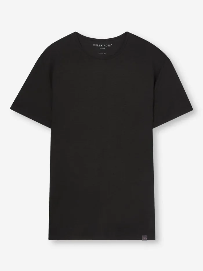 Short Sleeve TShirts Men Derek Rose TShirt Basel Micro Modal Stretch Black