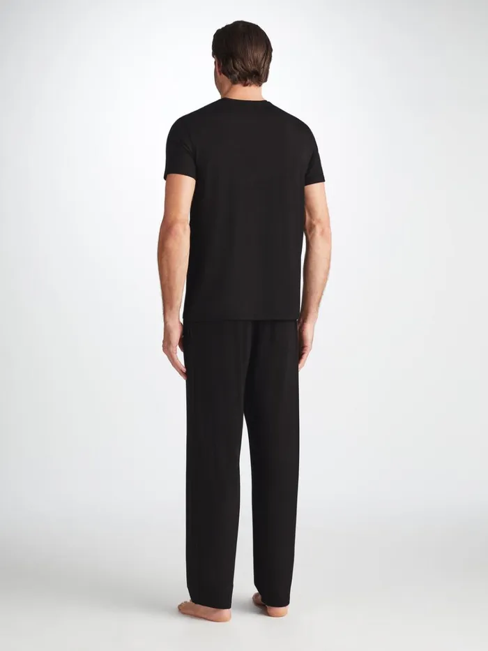 Short Sleeve TShirts Men Derek Rose TShirt Basel Micro Modal Stretch Black