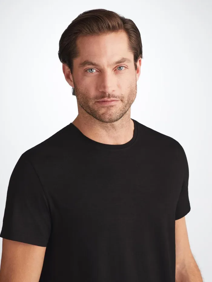 Short Sleeve TShirts Men Derek Rose TShirt Basel Micro Modal Stretch Black