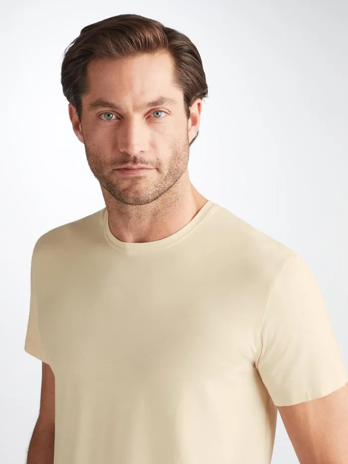 Short Sleeve TShirts Men Derek Rose TShirt Basel Micro Modal Stretch Ecru
