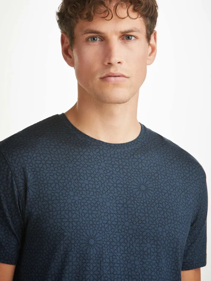 Short Sleeve TShirts Men Derek Rose TShirt London 12 Micro Modal Navy