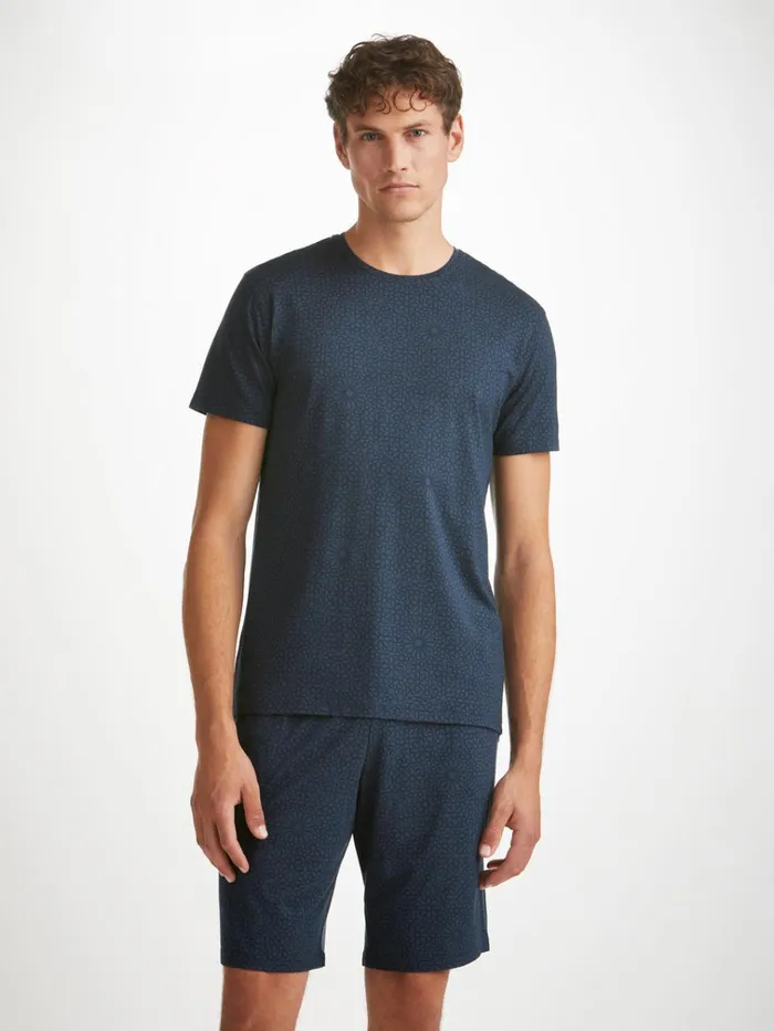 Short Sleeve TShirts Men Derek Rose TShirt London 12 Micro Modal Navy