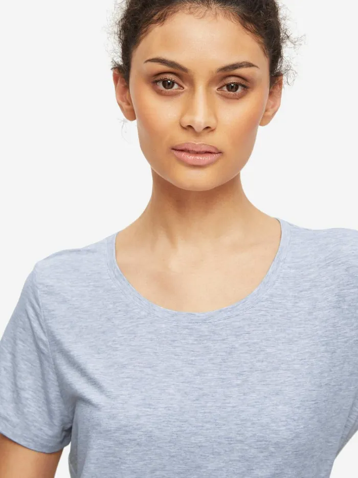 Short Sleeve TShirts Women Derek Rose TShirt Ethan Micro Modal Stretch Light Blue Marl