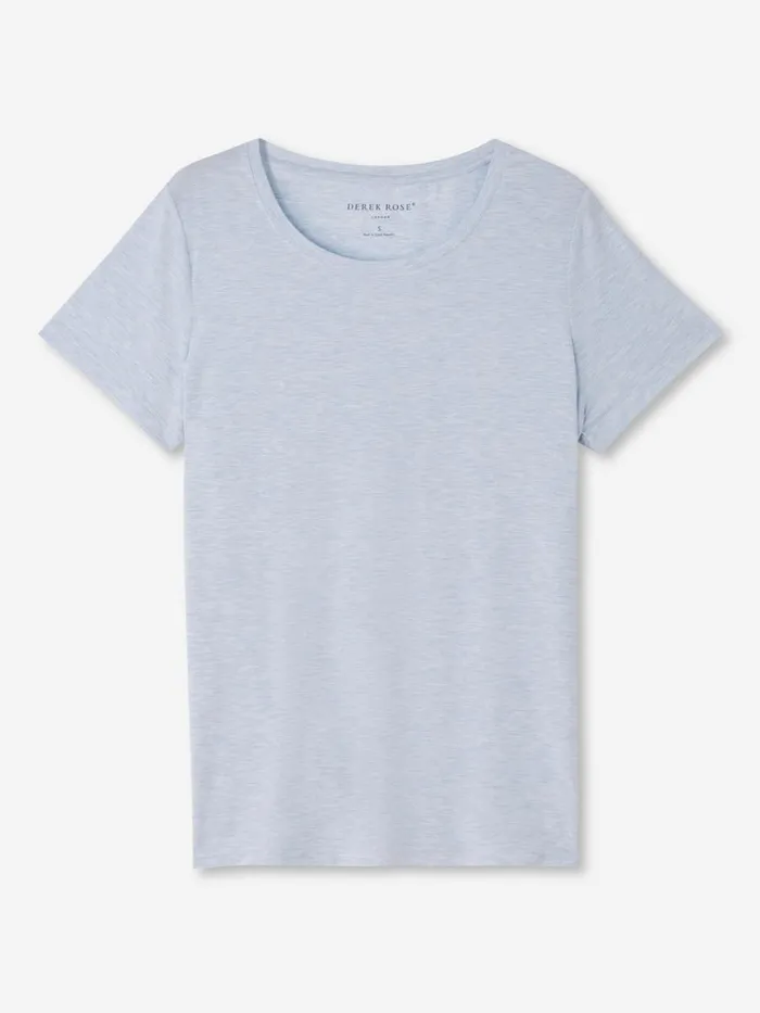 Short Sleeve TShirts Women Derek Rose TShirt Ethan Micro Modal Stretch Light Blue Marl