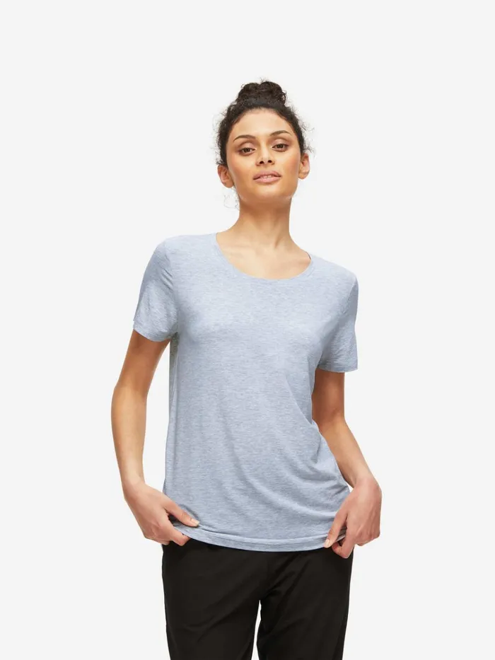 Short Sleeve TShirts Women Derek Rose TShirt Ethan Micro Modal Stretch Light Blue Marl