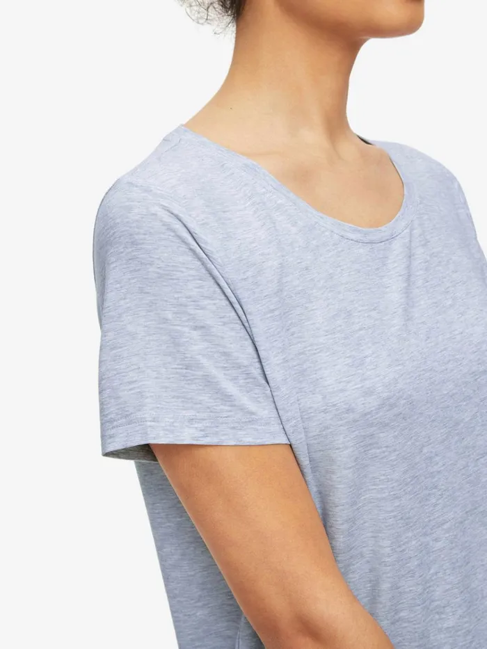 Short Sleeve TShirts Women Derek Rose TShirt Ethan Micro Modal Stretch Light Blue Marl