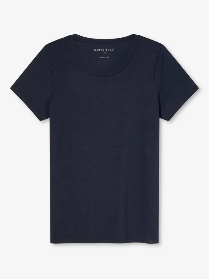 Short Sleeve TShirts Women Derek Rose TShirt Lara Micro Modal Stretch Navy