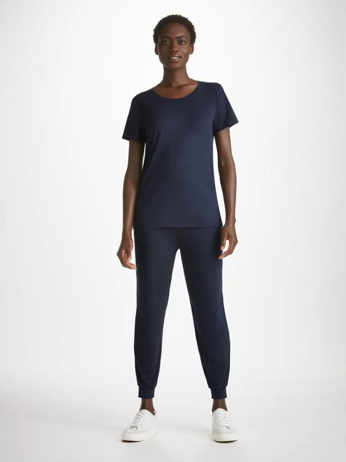 Short Sleeve TShirts Women Derek Rose TShirt Lara Micro Modal Stretch Navy