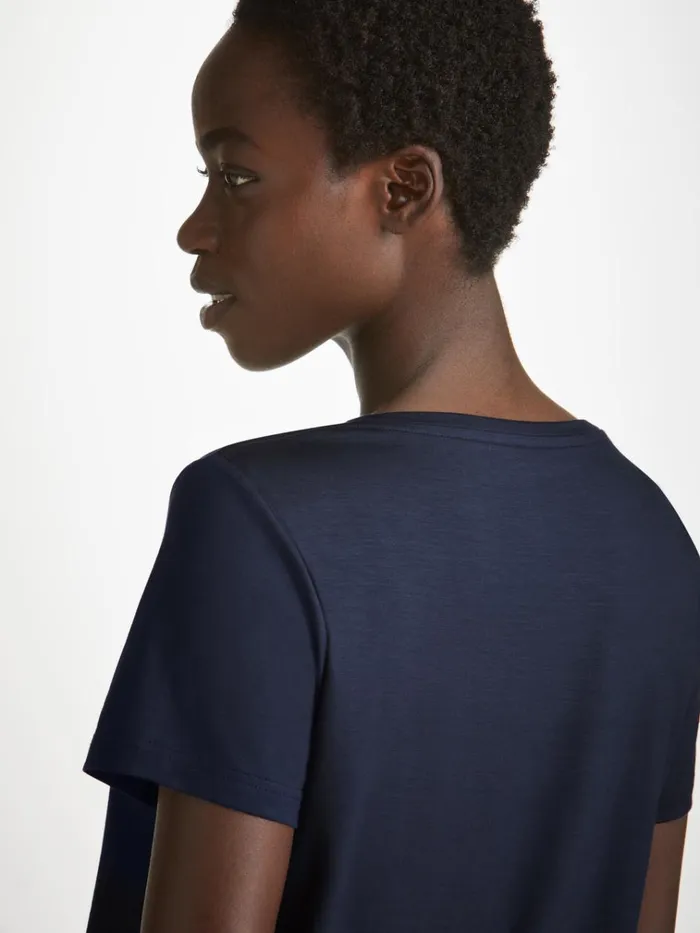 Short Sleeve TShirts Women Derek Rose TShirt Lara Micro Modal Stretch Navy