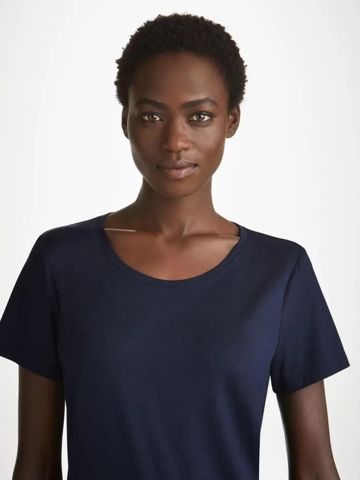 Short Sleeve TShirts Women Derek Rose TShirt Lara Micro Modal Stretch Navy