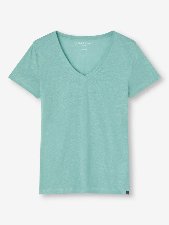 Short Sleeve TShirts Women Derek Rose VNeck TShirt Jordan Linen Soft Aqua
