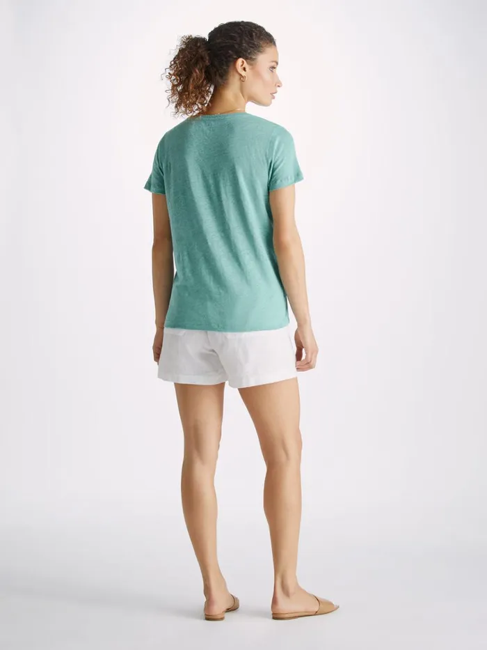 Short Sleeve TShirts Women Derek Rose VNeck TShirt Jordan Linen Soft Aqua