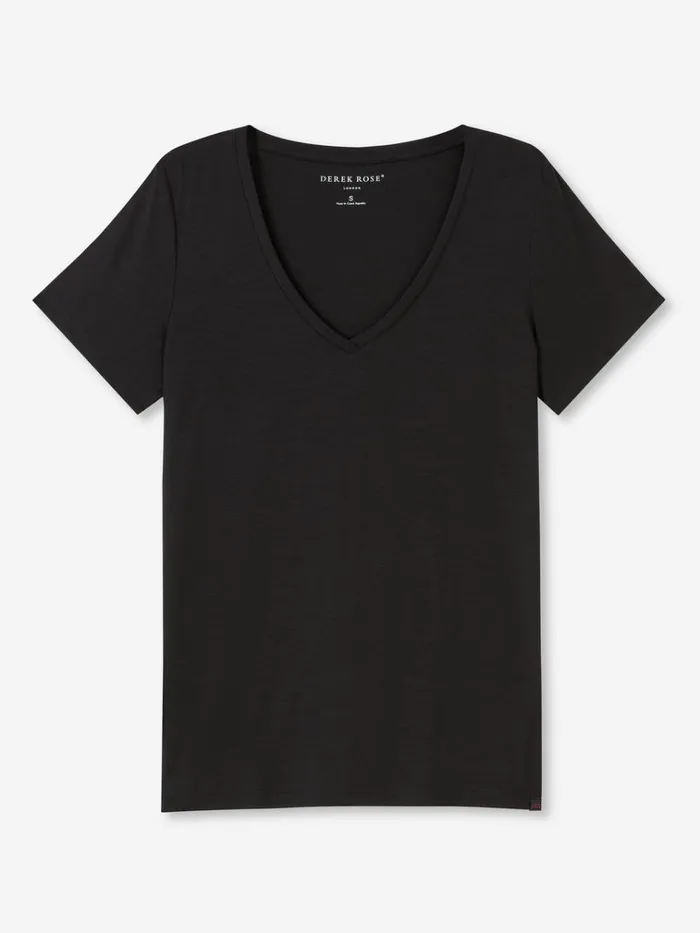 Short Sleeve TShirts Women Derek Rose VNeck TShirt Lara Micro Modal Stretch Black