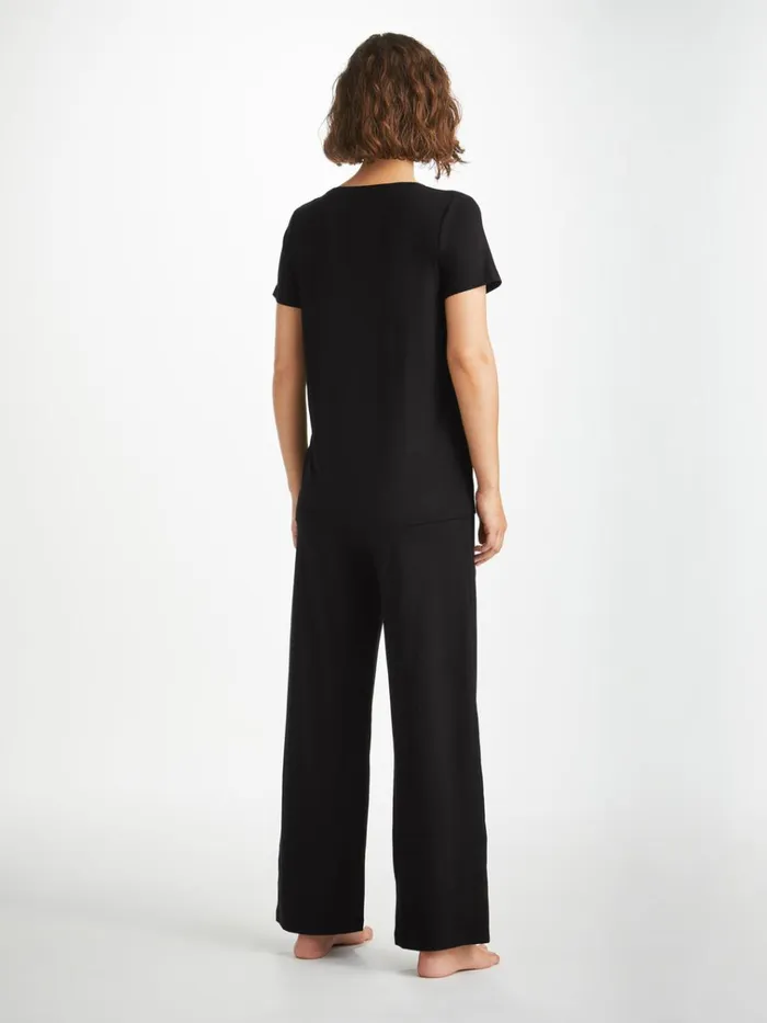 Short Sleeve TShirts Women Derek Rose VNeck TShirt Lara Micro Modal Stretch Black