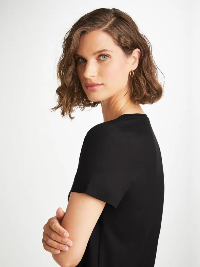 Short Sleeve TShirts Women Derek Rose VNeck TShirt Lara Micro Modal Stretch Black