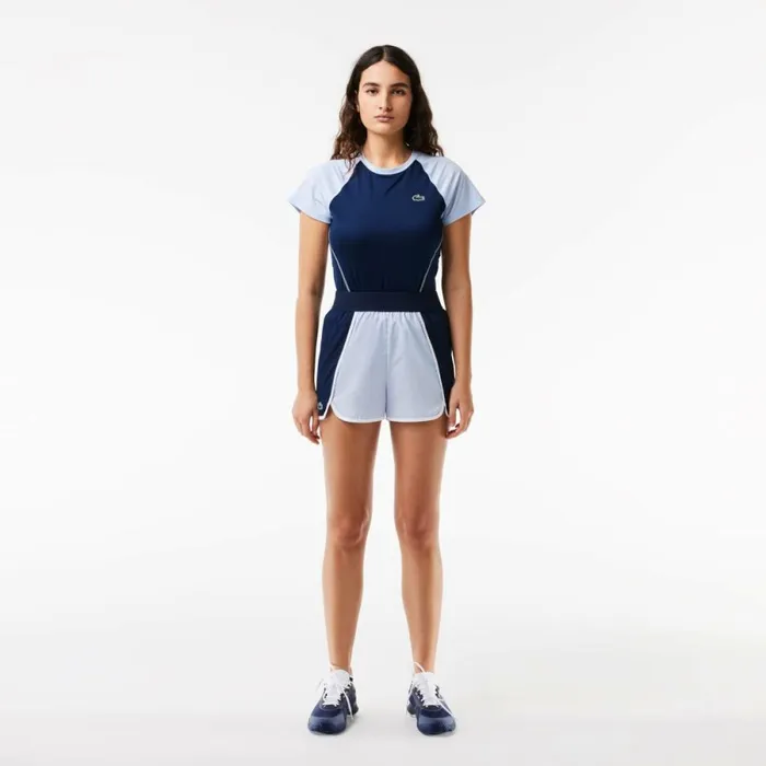 Shorts and Skirts Women Lacoste Women039s UltraDry Shorts Light Blue Navy Blue X1j
