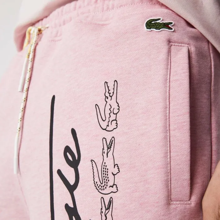 Shorts and Swim Men Lacoste Men039s Signature Print Cotton Fleece Shorts Pink Hcq