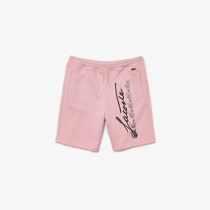 Shorts and Swim Men Lacoste Men039s Signature Print Cotton Fleece Shorts Pink Hcq
