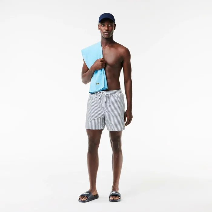 Shorts and Swim Men Lacoste Men039s Striped Swimming Trunks Navy Blue White Hhw